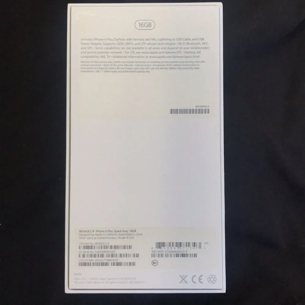 BOX ONLY!!! iPhone Box 6 Plus White 16 GB Space Gray - BOX ONLY!!! with insert